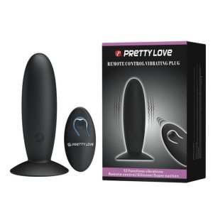 Plug anal Pretty Love - Remote Control Vibrating, din silicon cu 12 funcții de vibrație, cu ventuză, negru