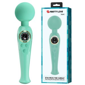 Vibrator wand Pretty Love - Skyler, 10 funcții de vibrație, 9 niveluri de viteză, cap flexibil și ecran digital LCD, verde