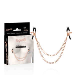 Cleme metalice pentru sâni Coquette Chic Desire – cu lanț, pentru jocuri BDSM