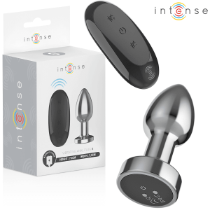 Plug anal cu vibrații INTENSE –  Metal cu telecomandă, 10 moduri, aluminiu, waterproof, mărime S, 7.4 cm