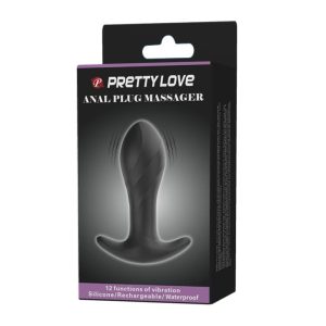 Plug anal Pretty Love – Anal Plug Massager, cu 12 funcții de vibrație, din silicon, reîncărcabil USB, rezistent la apă, negru